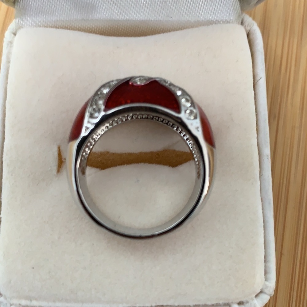 Tara Vanessa | Silver Tone Painted Red Enamel CZ Fashion Dome Ring NIB - Picture 7 of 10